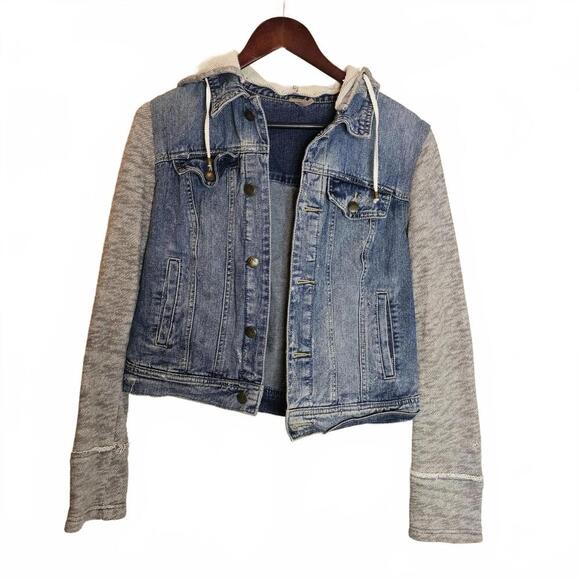 Free People M Denim & Fleece Hoodie Jacket - Picture 1 of 5